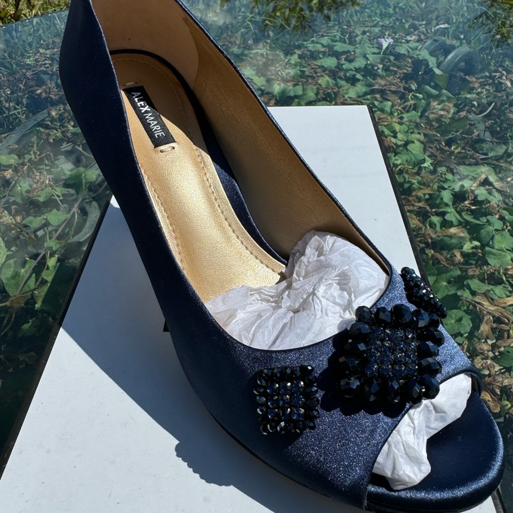 Alex Marie Midnight Blue Peep-Toe Heels